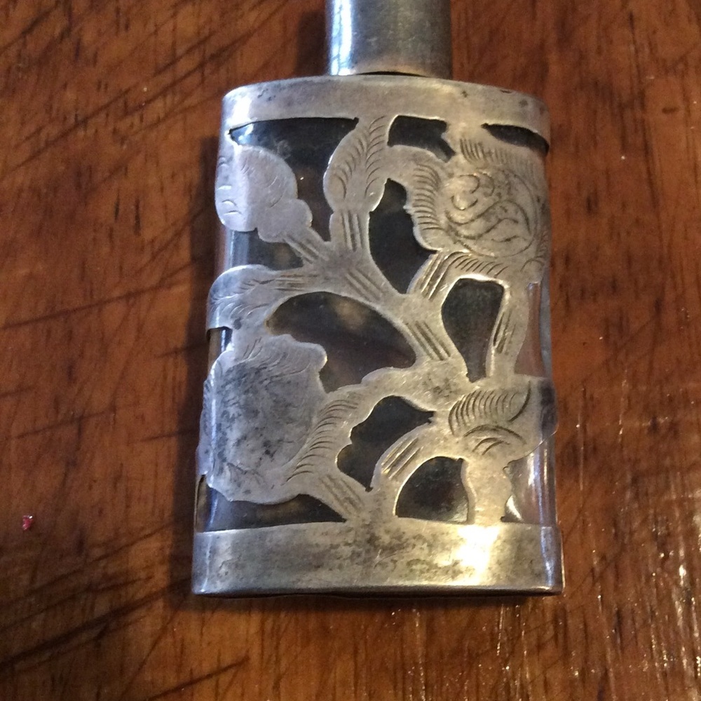 Antique Perfume Bottle Sterling Silver Overlay